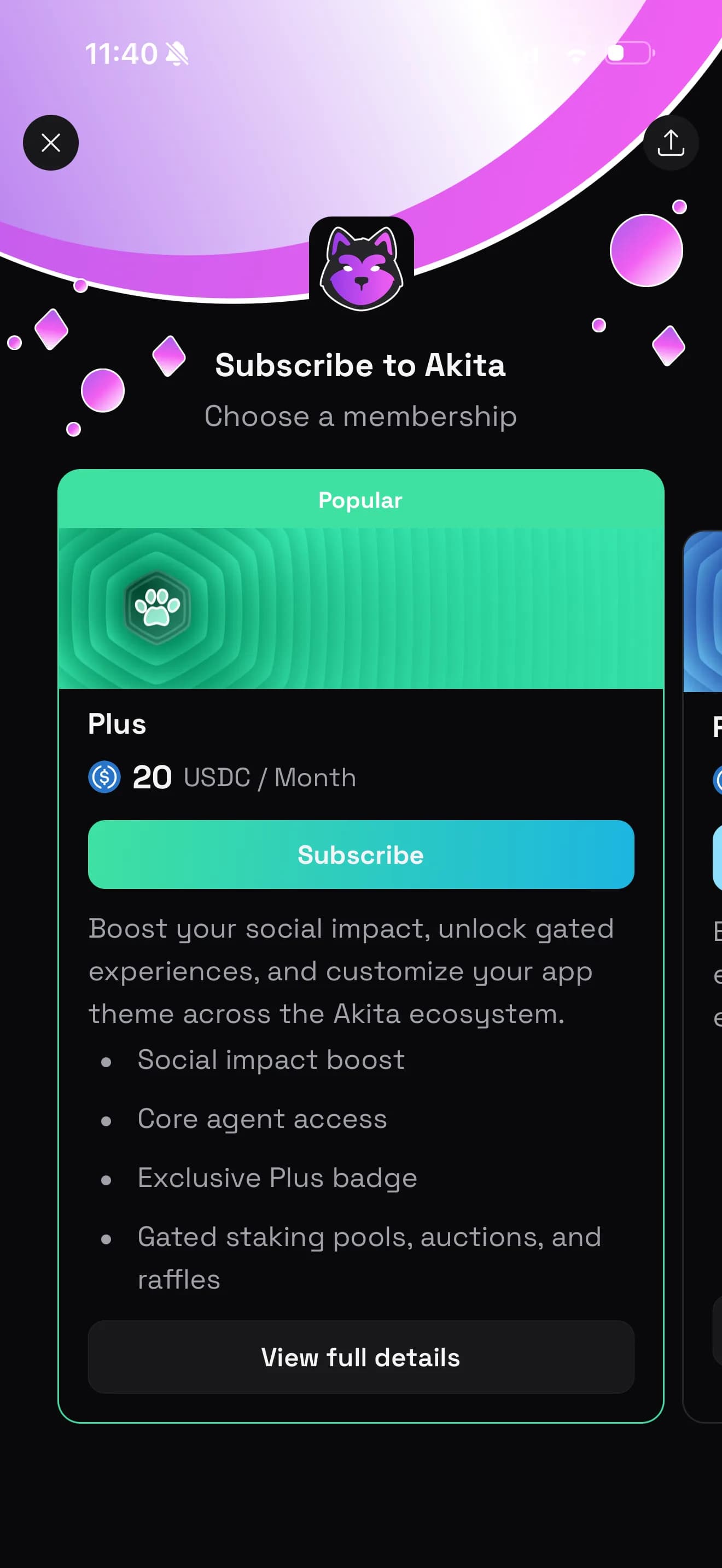 An Akita Hyperspace Plus subscription with membership benefits